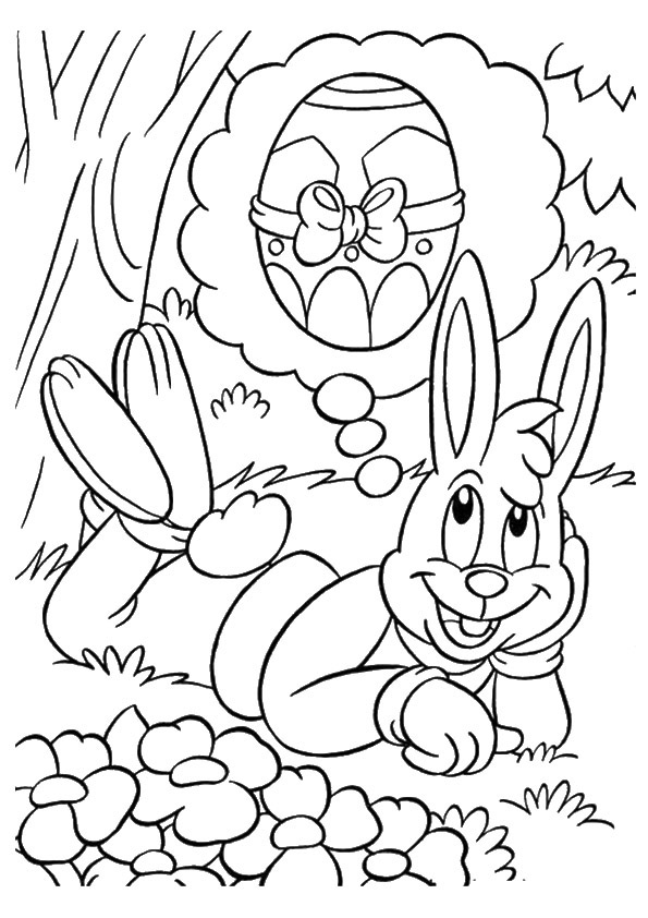 bunny thinking of easter egg coloring page  free printable