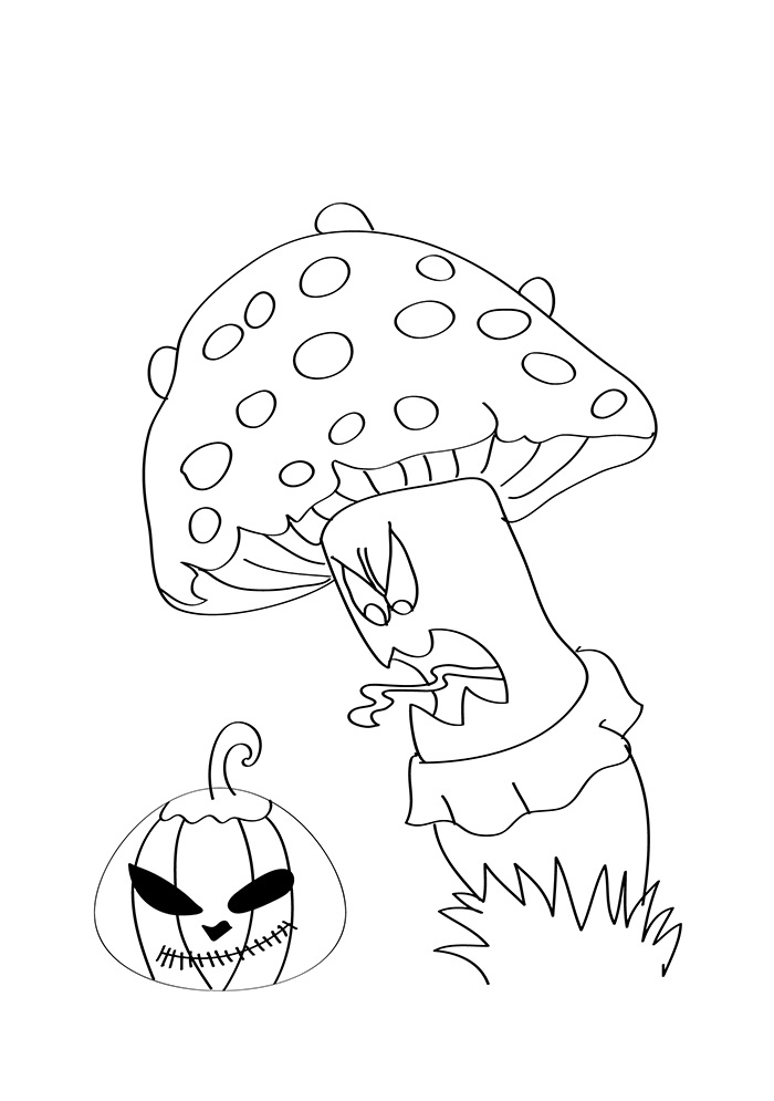 Mushroom Scolding Pumpkin Coloring Page - Free Printable Coloring Pages