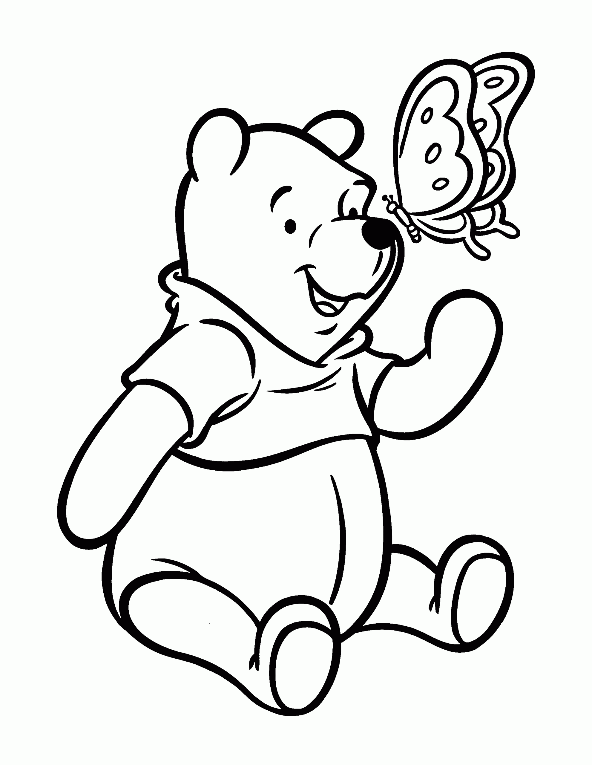 Pooh With Butterfly Coloring Page - Free Printable Coloring Pages for Kids