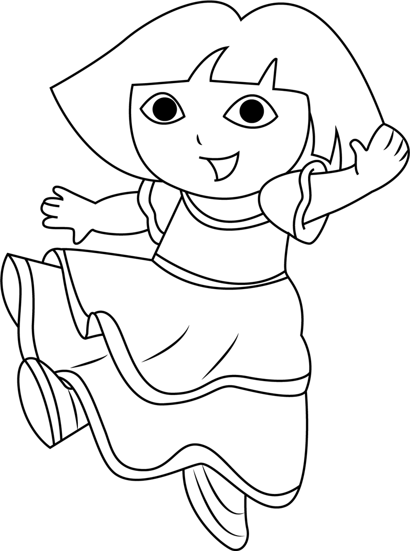 Happy Dora Jumping Coloring Page Free Printable Coloring Pages for Kids