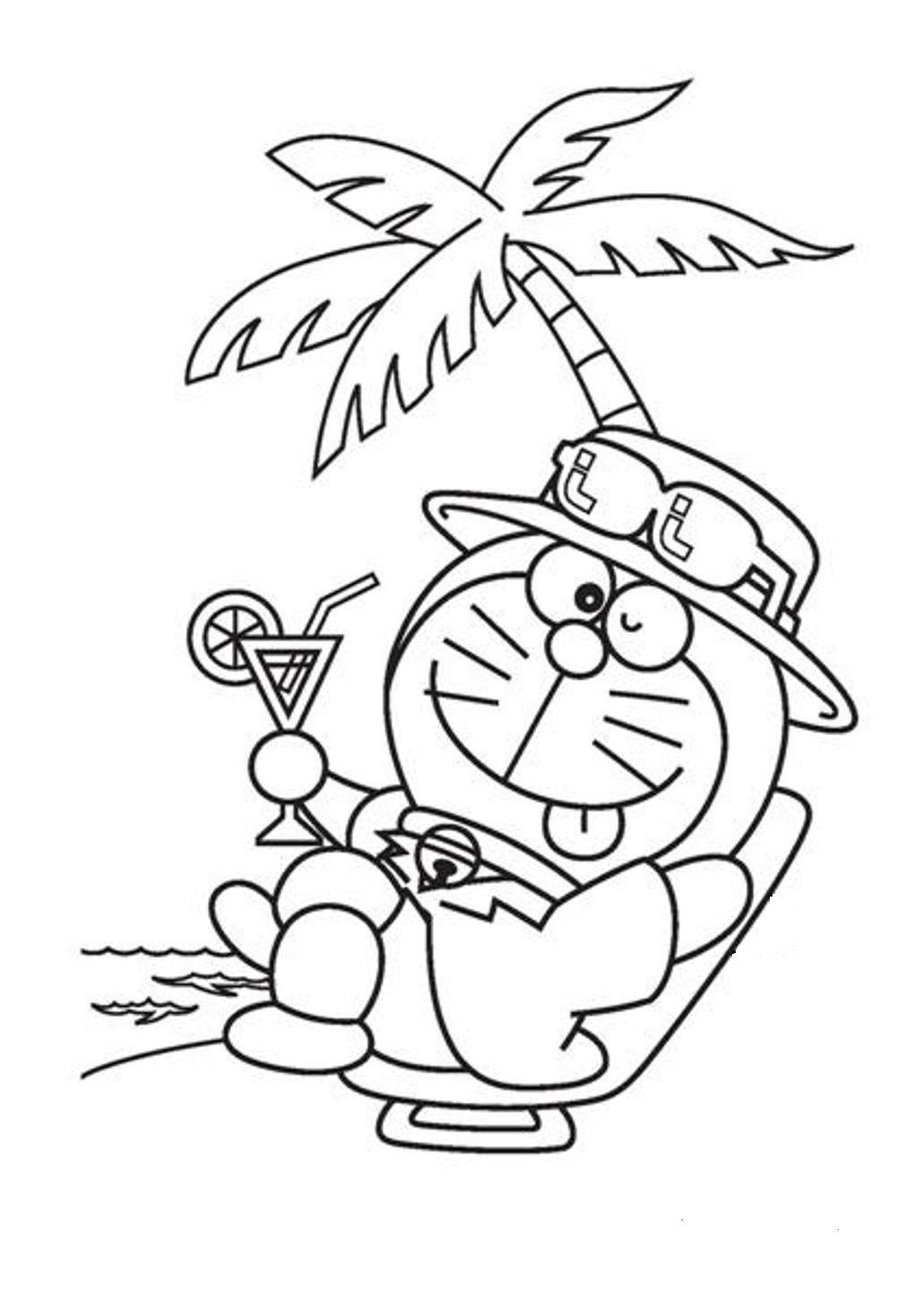 Doraemon At The Beach Coloring Page - Free Printable Coloring Pages for Kids