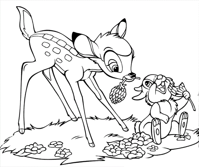 Bambi And Thumper Eating Coloring Page - Free Printable Coloring Pages