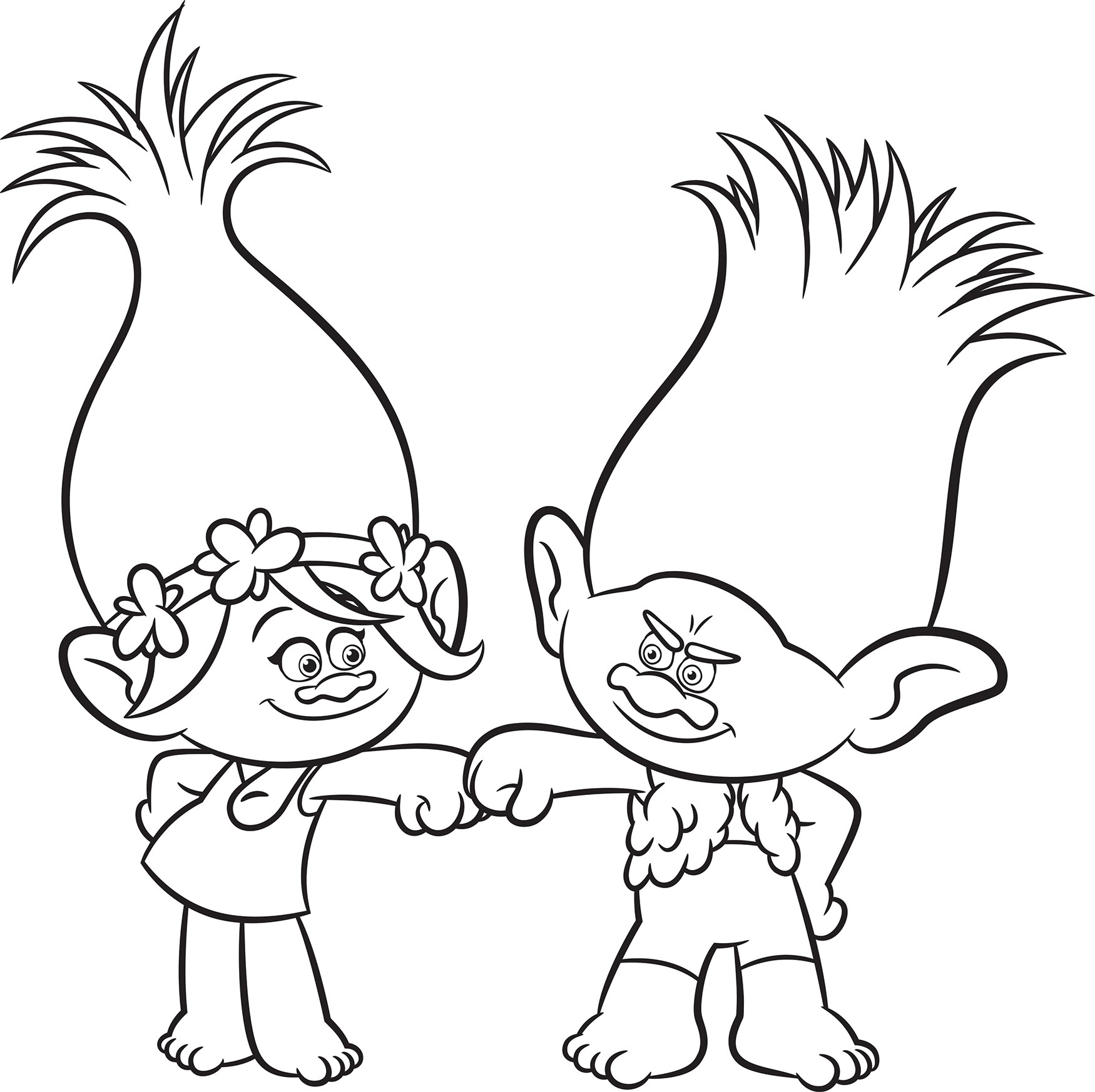 Poppy And Branch Smiling Coloring Page - Free Printable Coloring Pages