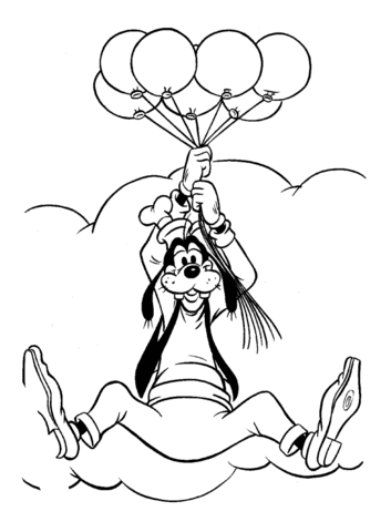 Goofy fliegt mit Luftballons