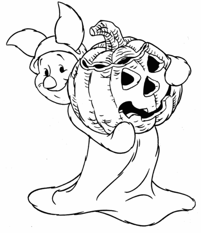 Piglet Holding Halloween Pumpkin