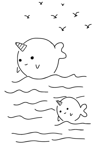 Cute Narwhals Coloring Page - Free Printable Coloring Pages for Kids