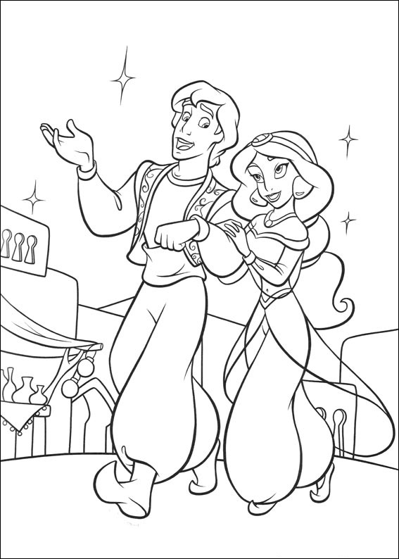 aladdin and jasmine walking coloring page free printable coloring pages for kids