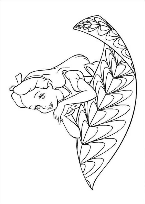 Alice With Leaf Coloring Page - Free Printable Coloring Pages for Kids
