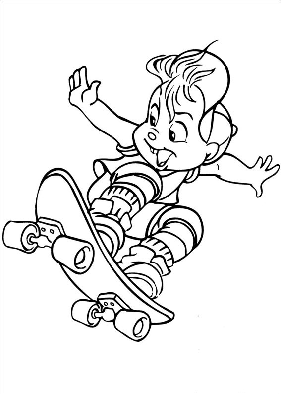 Alvin Skateboarding Coloring Page - Free Printable Coloring Pages for Kids