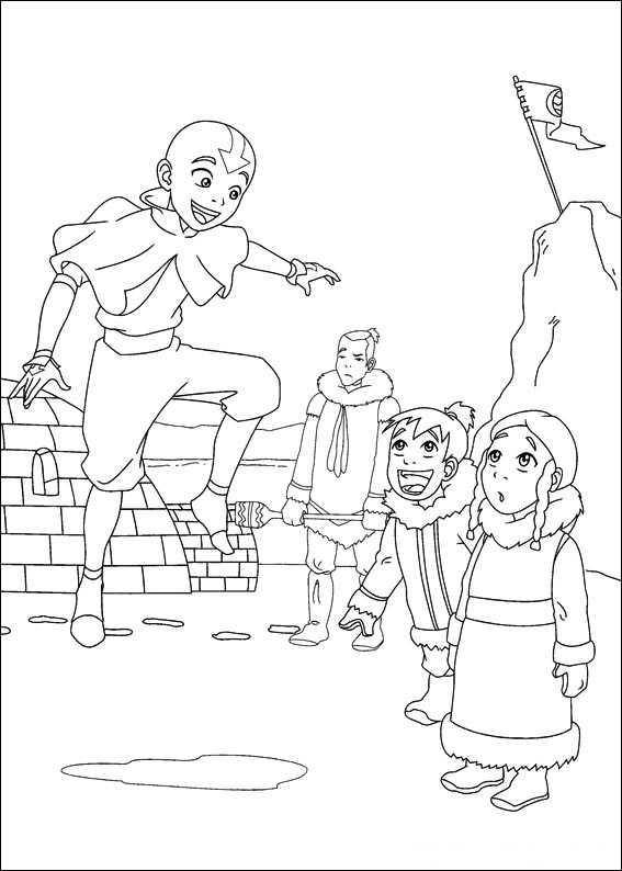 Aang Playing With Children Coloring Page - Free Printable Coloring