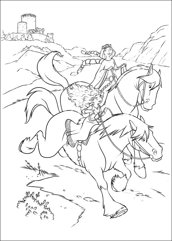 Merida And Queen Elinor Riding Coloring Page - Free Printable Coloring