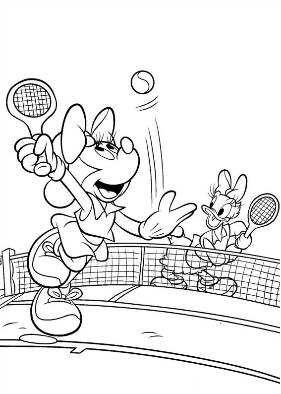 Minnie And Daisy Playing Tennis Coloring Page Free