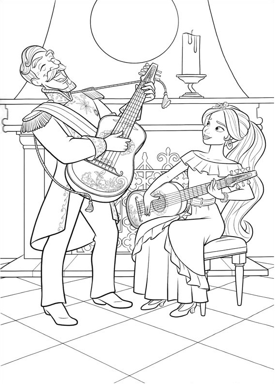 Elena Playing Guitar Coloring Page - Free Printable Coloring Pages for Kids