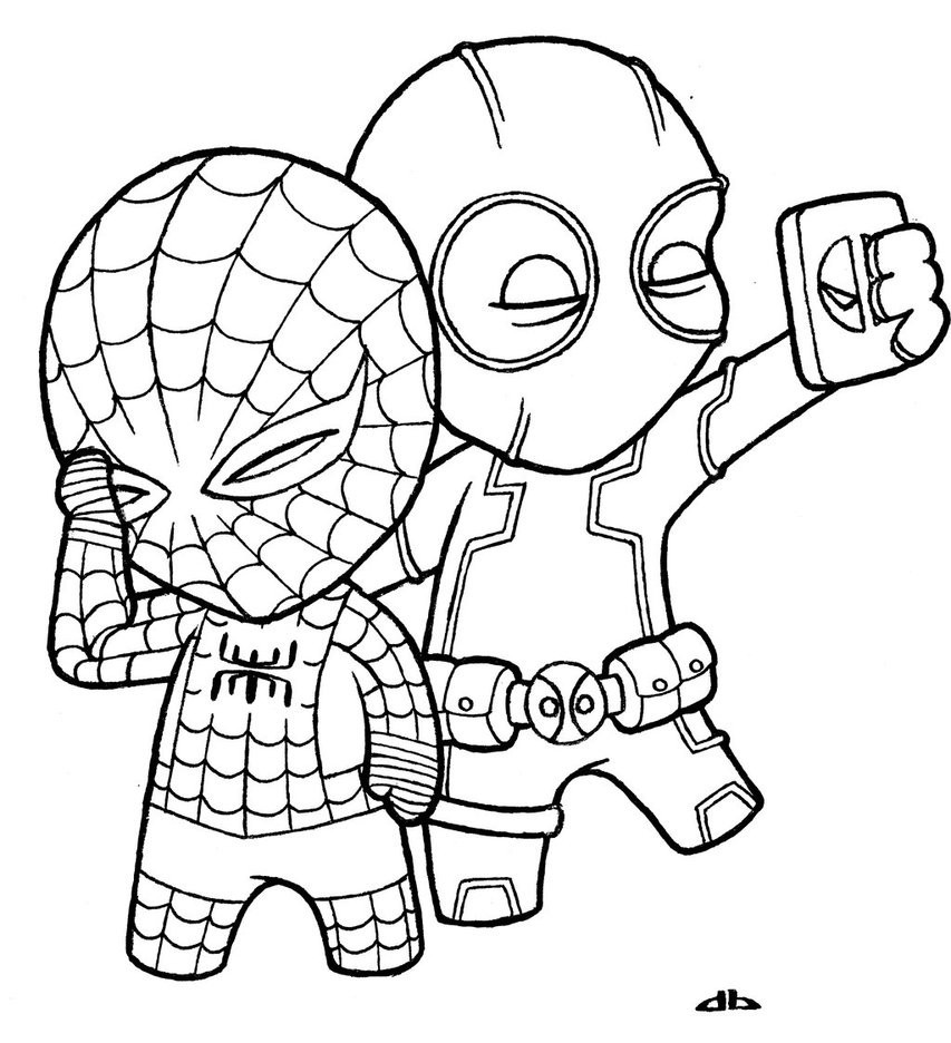 Selfie With Spidey And Deadpool Coloring Page - Free Printable Coloring  Pages for Kids