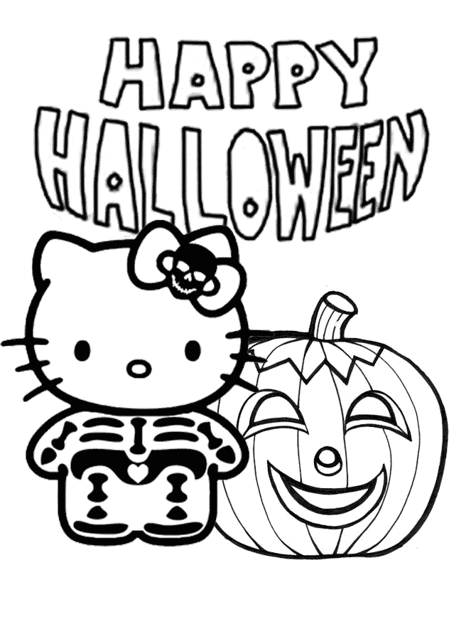 Kitty With Halloween Wallpaper Coloring Page - Free Printable Coloring Pages for Kids