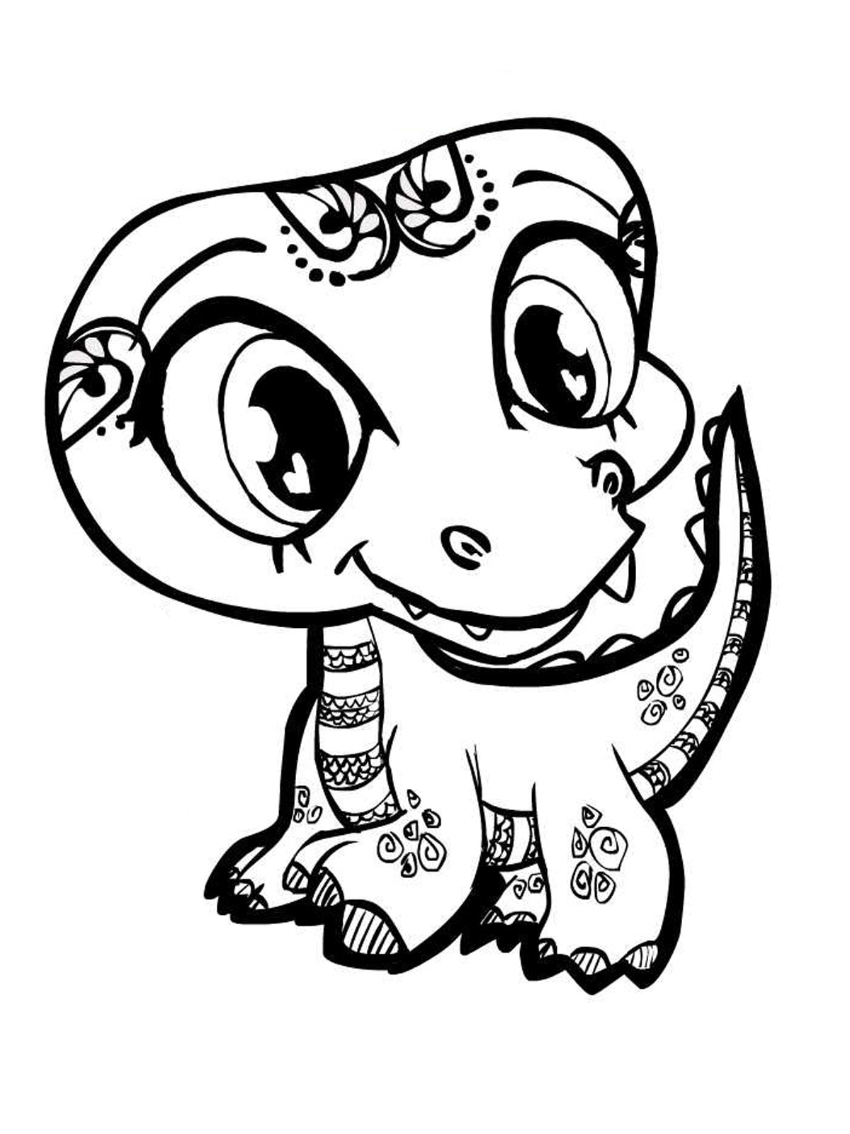 Cute Dinosaur With Big Eyes Coloring Page   Free Printable ...