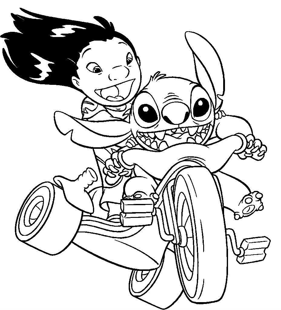 Stitch Riding Bike With Lilo Coloring Page   Free Printable ...