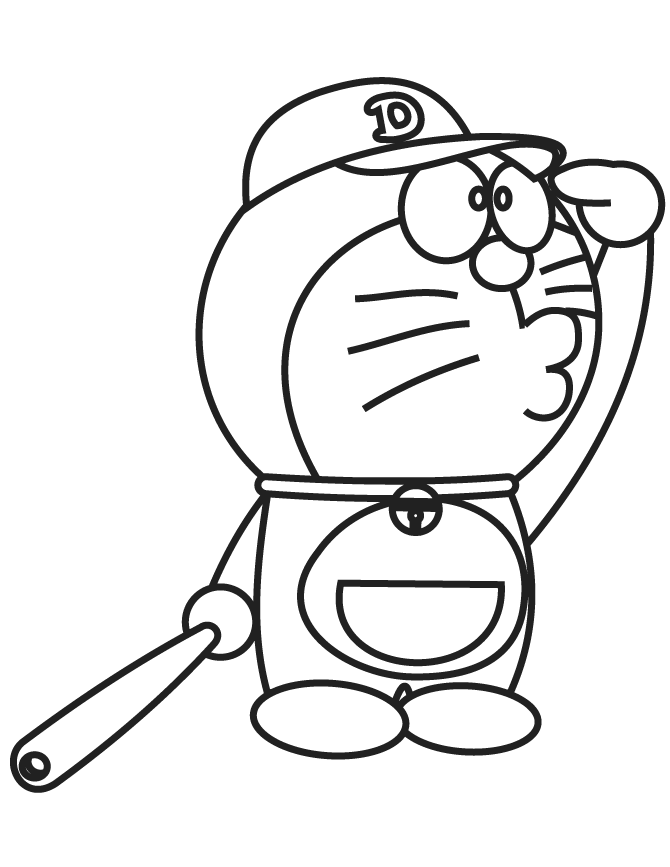 Download Doraemon Playing Baseball Coloring Page - Free Printable Coloring Pages for Kids