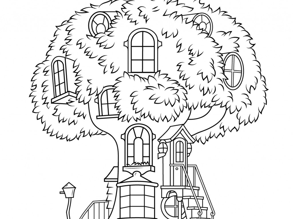 Awesome Tree House Coloring Page - Free Printable Coloring Pages for Kids