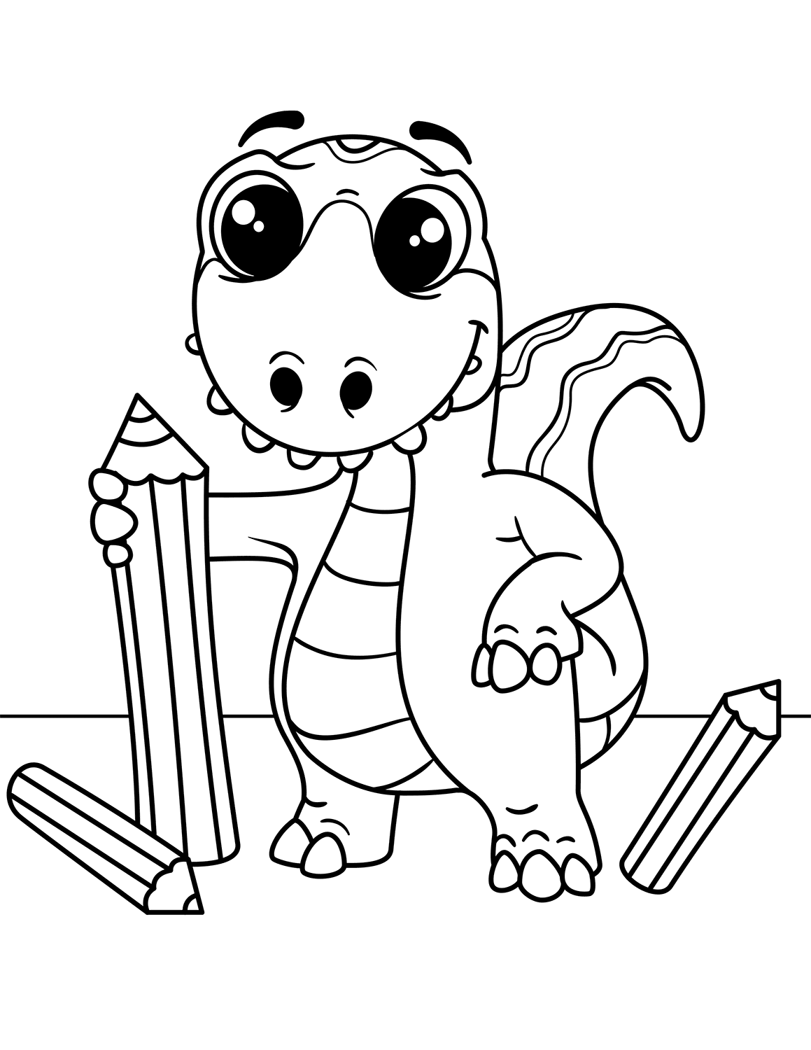 Baby Dinosaur With Pencils Coloring Page   Free Printable Coloring ...