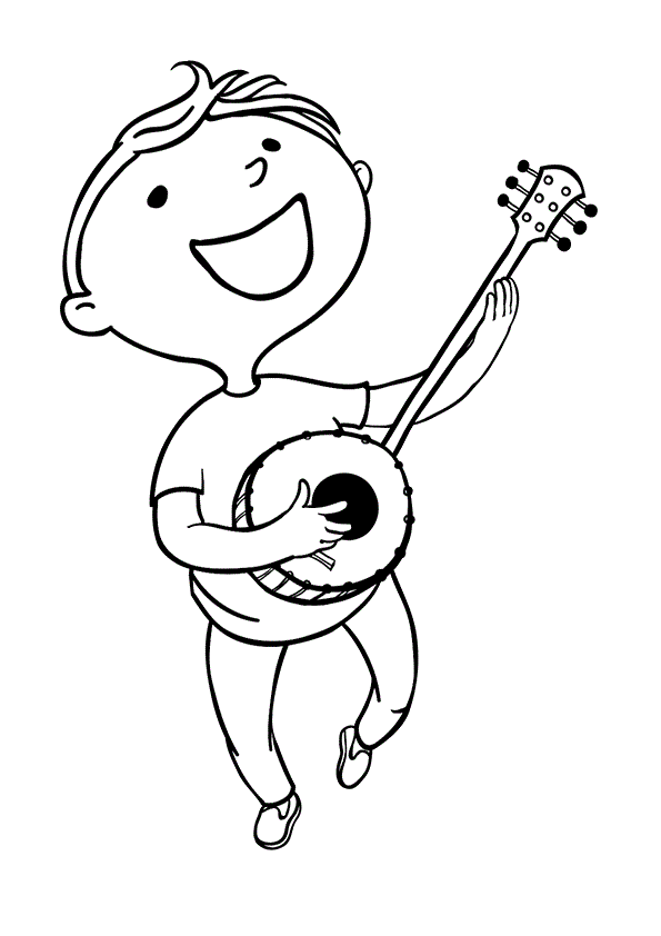 Boy Playing Banjo Coloring Page - Free Printable Coloring Pages for Kids