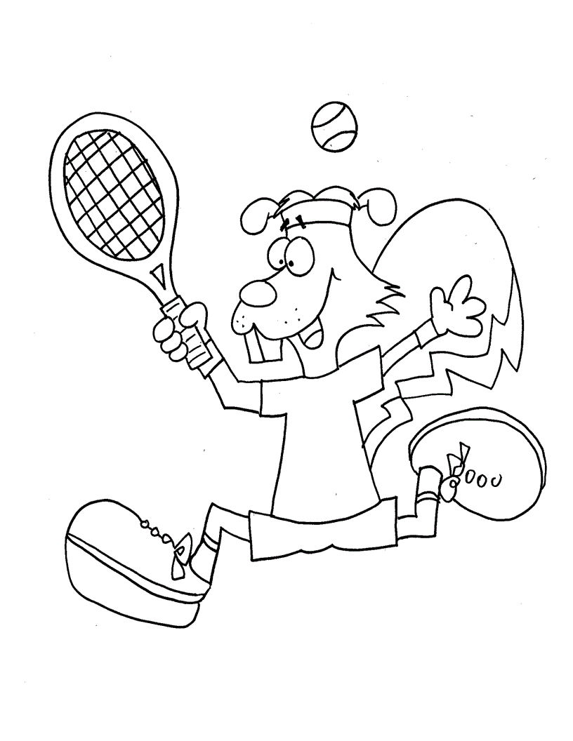 Squirrel Playing Tennis Coloring Page - Free Printable Coloring Pages