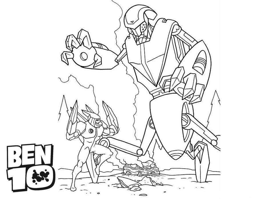 Ben 10 Vs Robot Coloring Page - Free Printable Coloring Pages for Kids