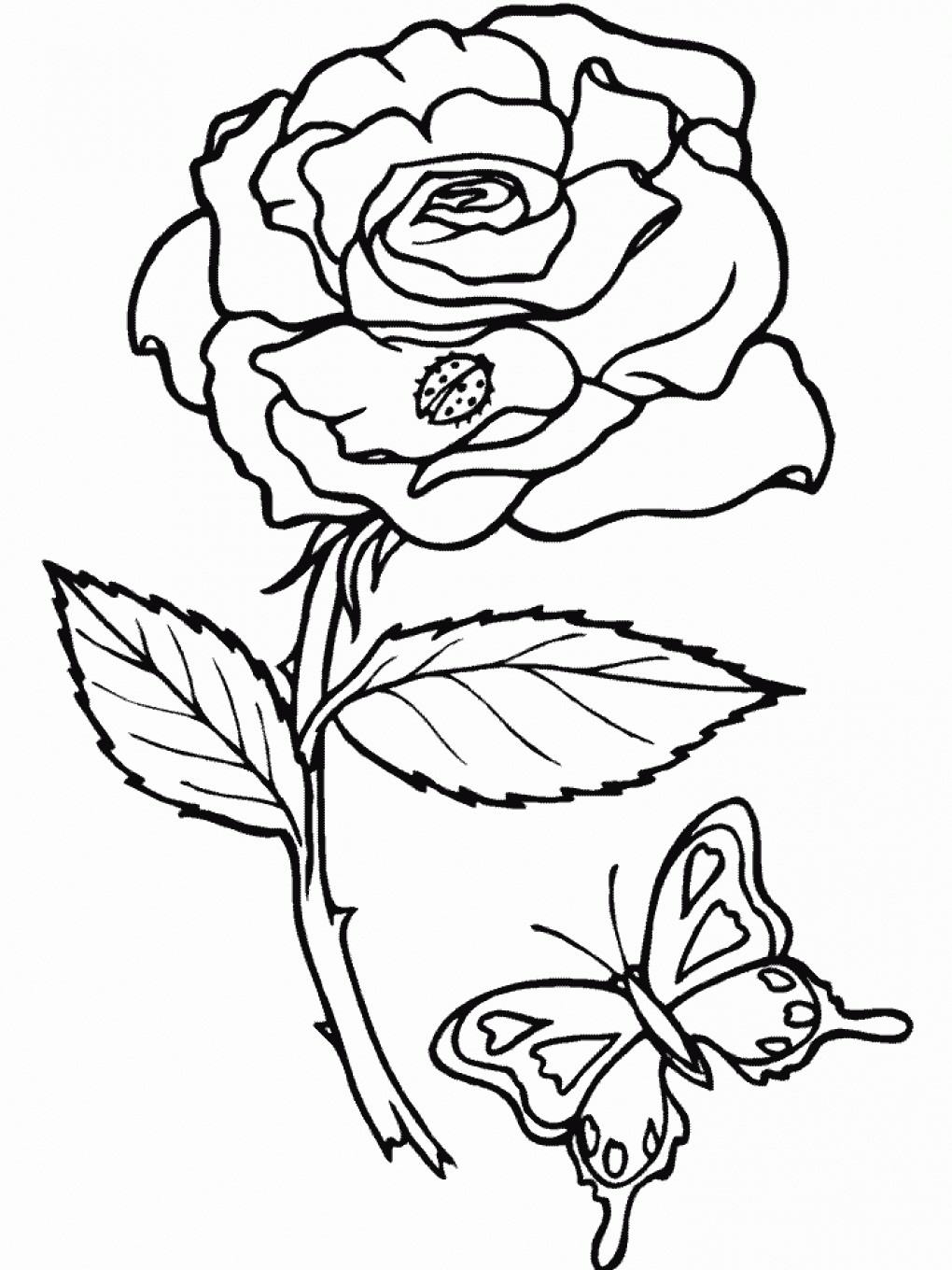 Rose And Butterfly Coloring Page   Free Printable Coloring Pages ...