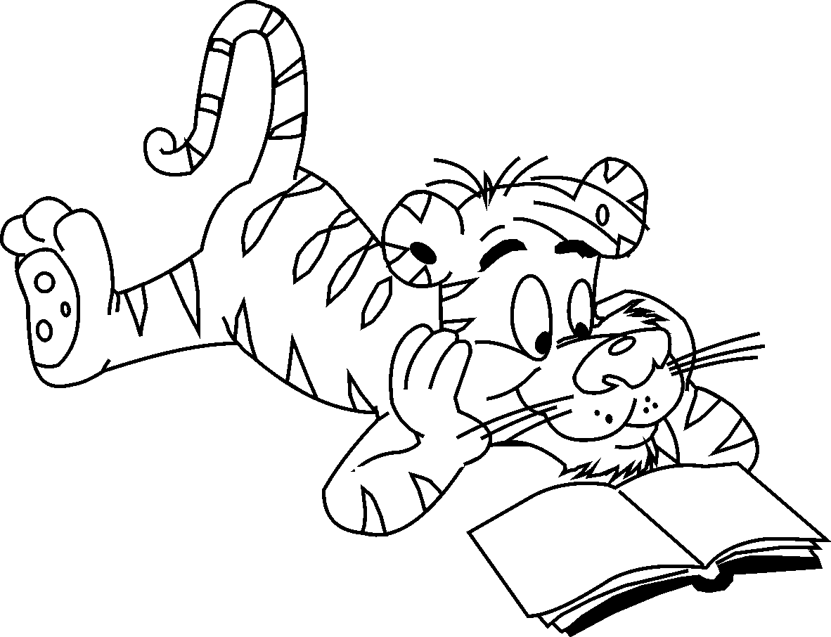 Tiger Reading Coloring Page - Free Printable Coloring Pages for Kids