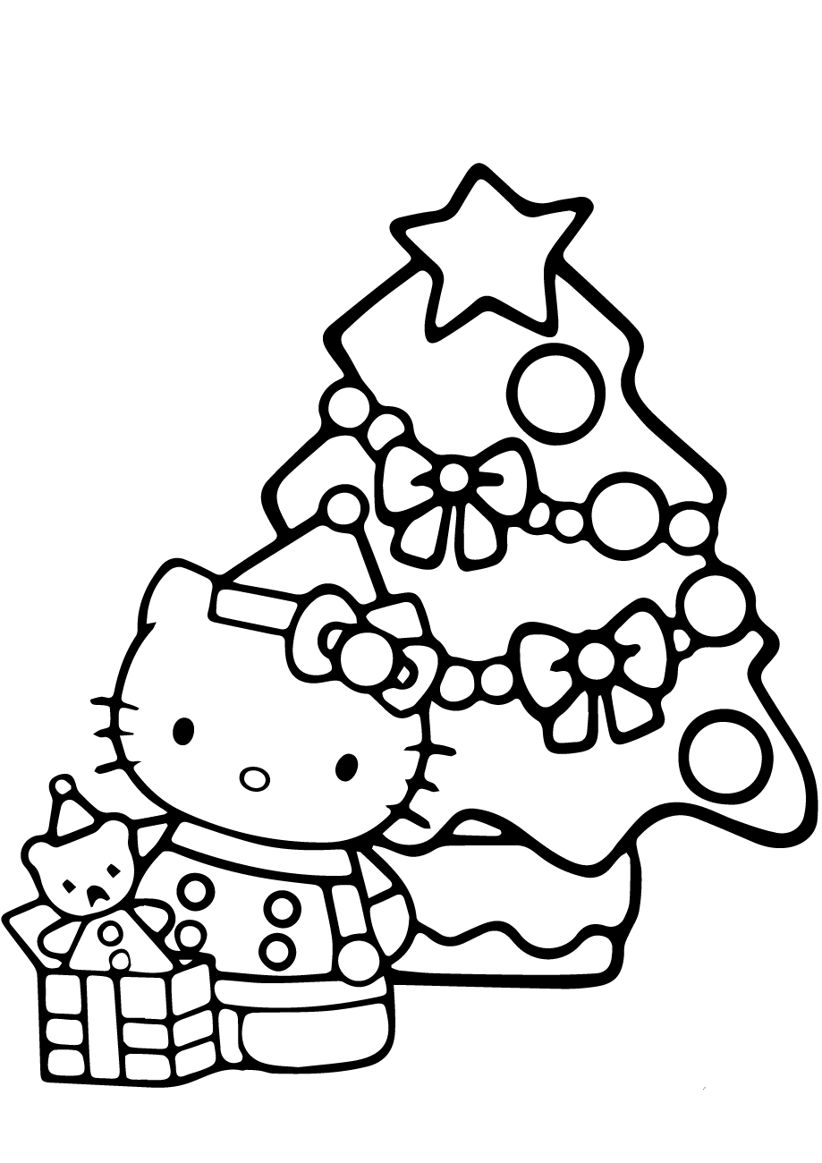 Kitty And Christmas Tree Coloring Page Free Printable Coloring Pages 