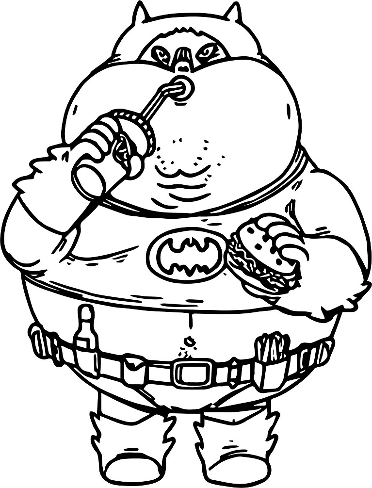 Super Fat Batman Eating Fast Food Coloring Page Free Printable