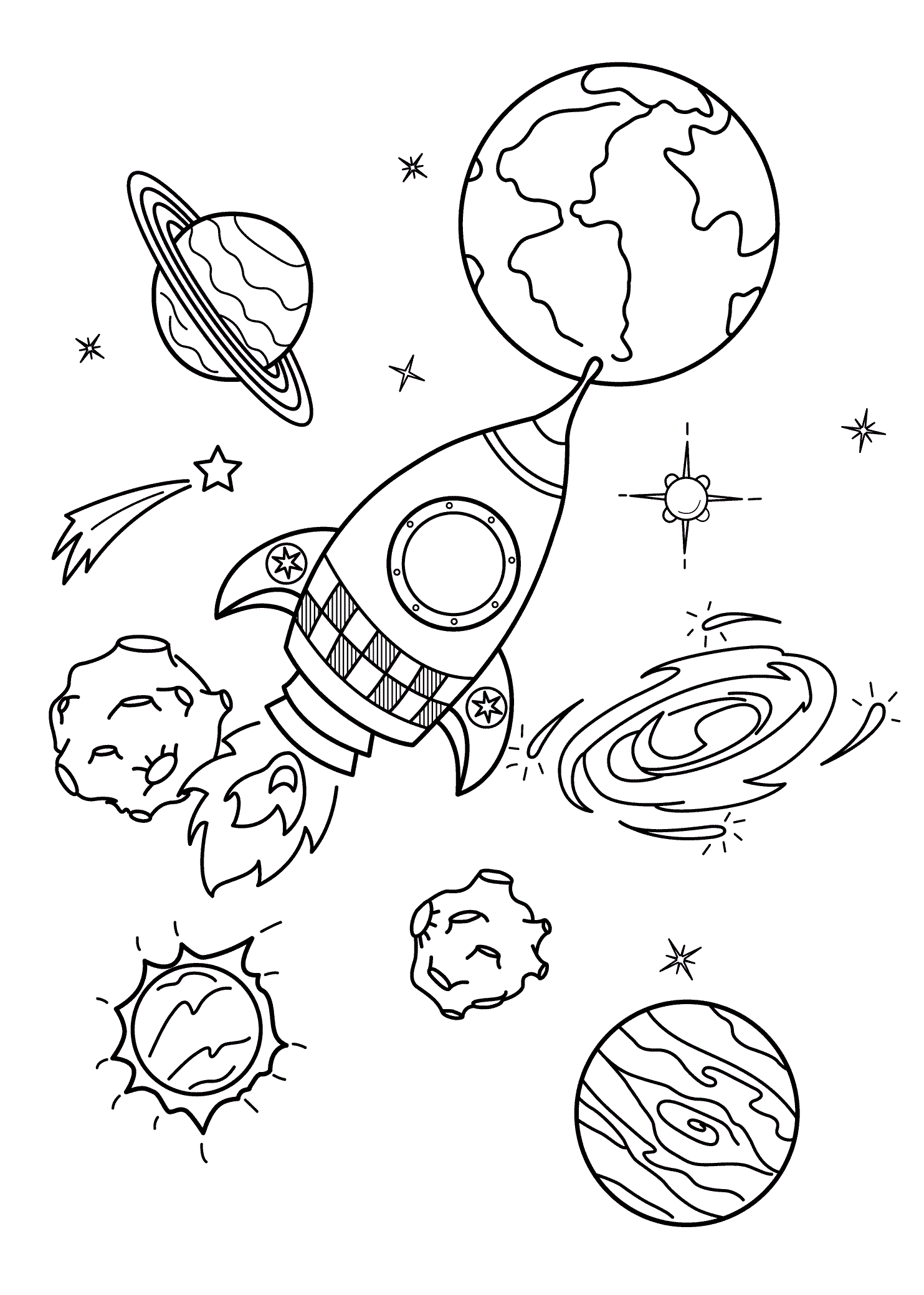 Spaceship And Planets Coloring Page - Free Printable Coloring Pages for Kids