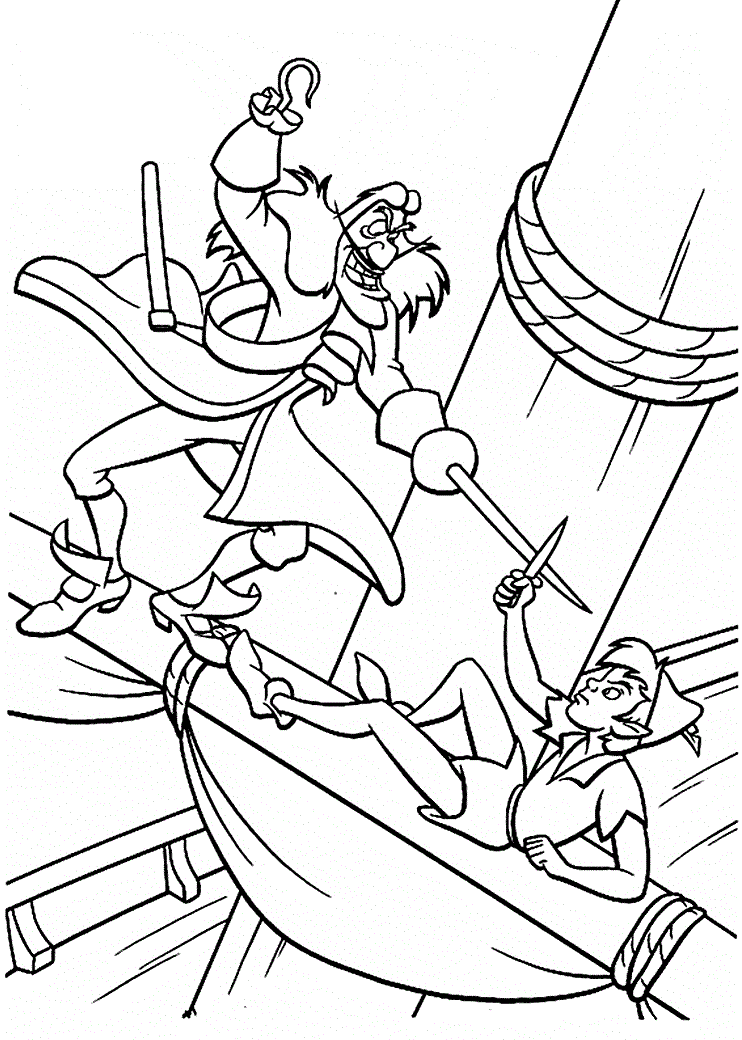 Captain Hook Fighting With Peter Pan Coloring Page Free Printable