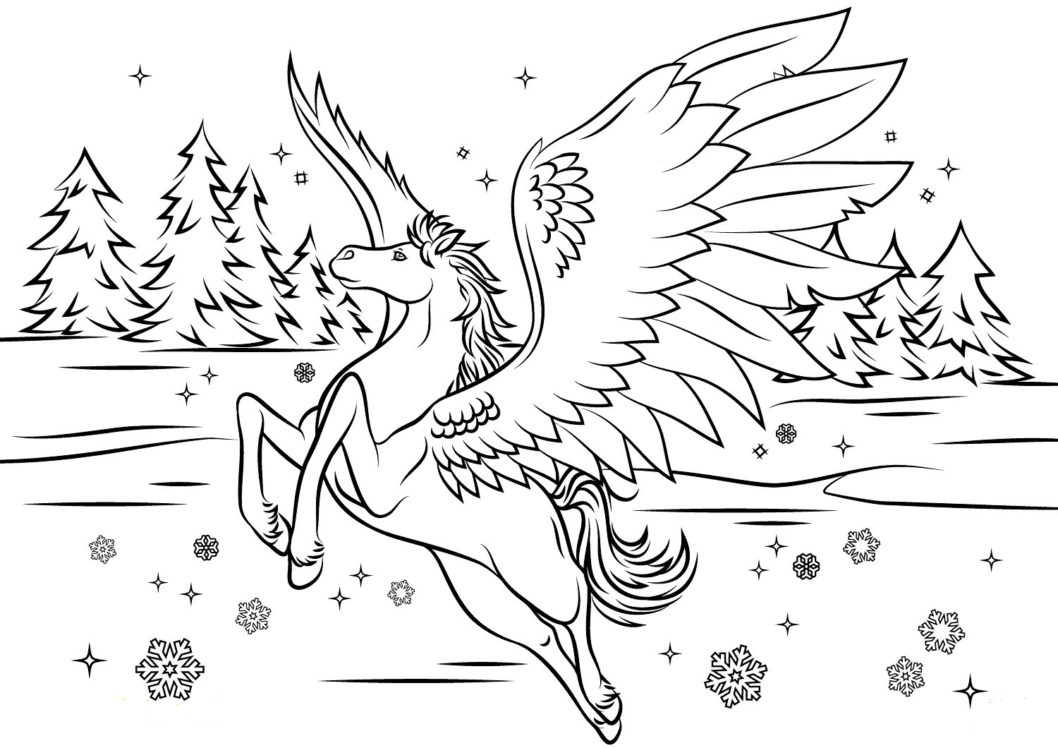 Beautiful Pegasus Taking Off Coloring Page   Free Printable ...