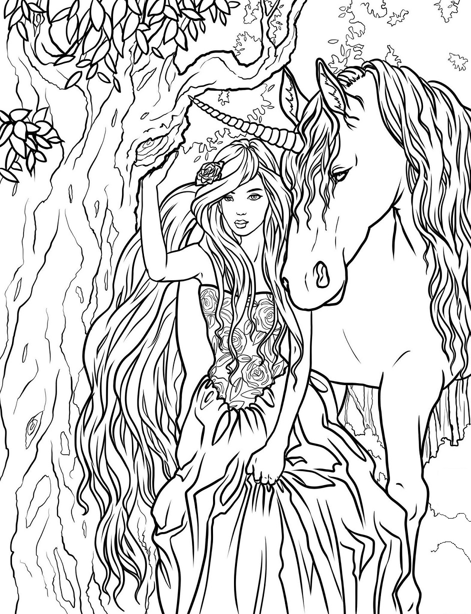 Beautiful Lady AndBeautiful Lady And UnicornUnicorn Coloring Page ...