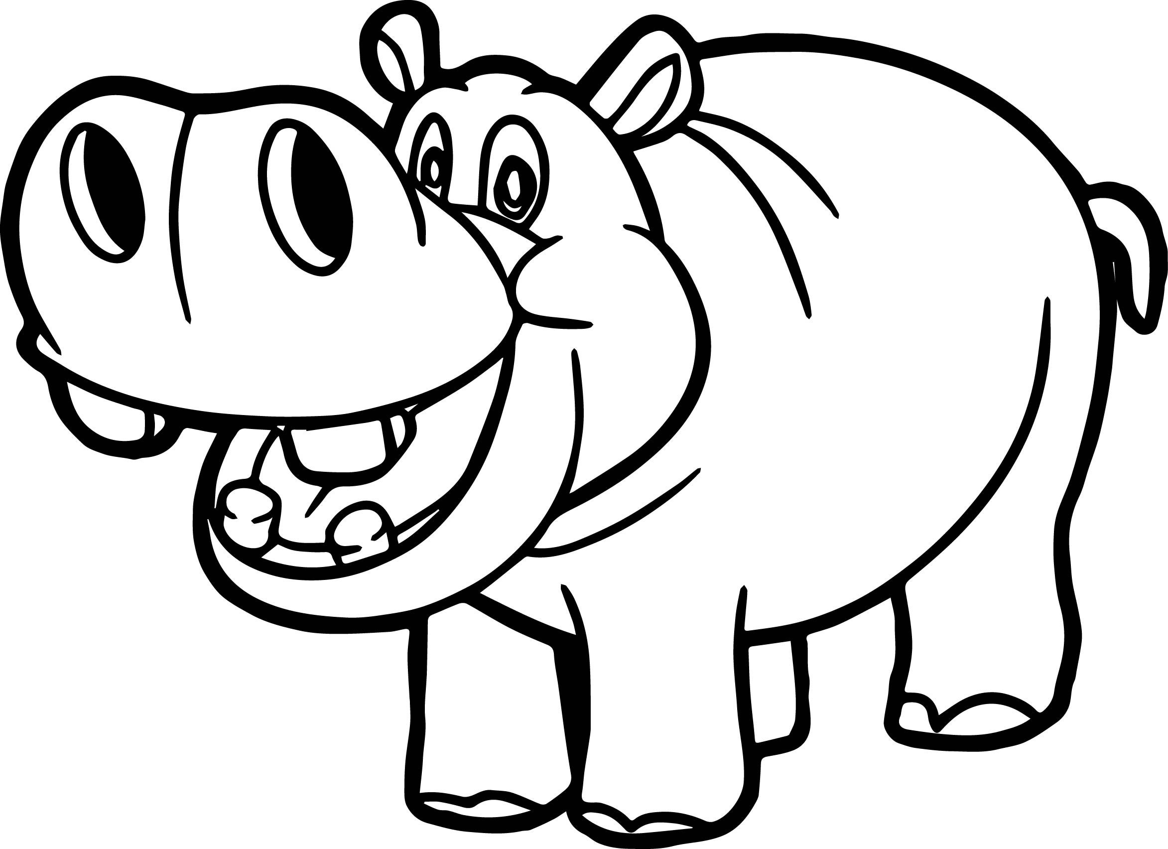 Funny Hippo Smiling Coloring Page Free Printable Coloring