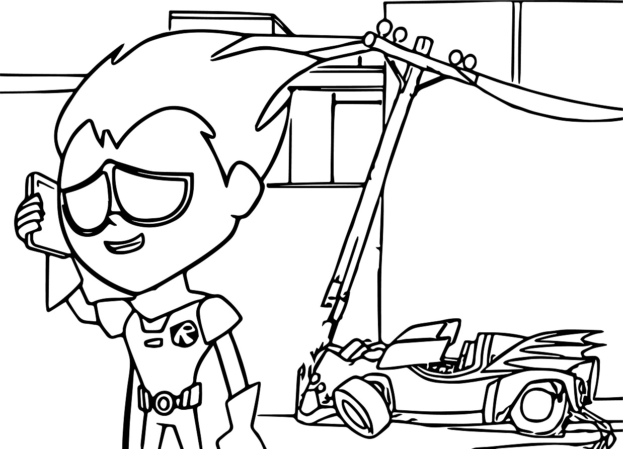 Robin Crashing The Car Coloring Page - Free Printable Coloring Pages