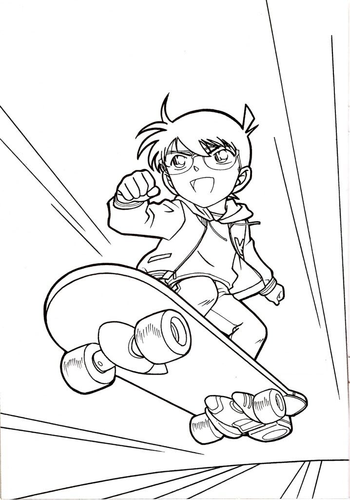 Conan Skateboarding Coloring Page - Free Printable Coloring Pages for Kids