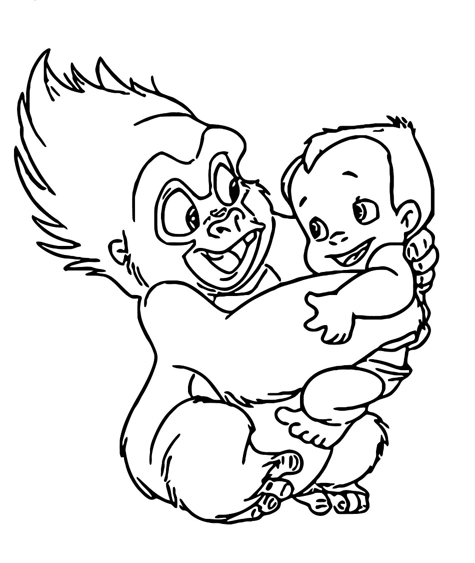 Terk Holding Baby Tarzan Coloring Page - Free Printable Coloring Pages