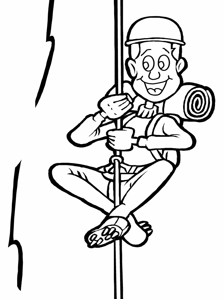 a guy climbing with rope coloring page  free printable