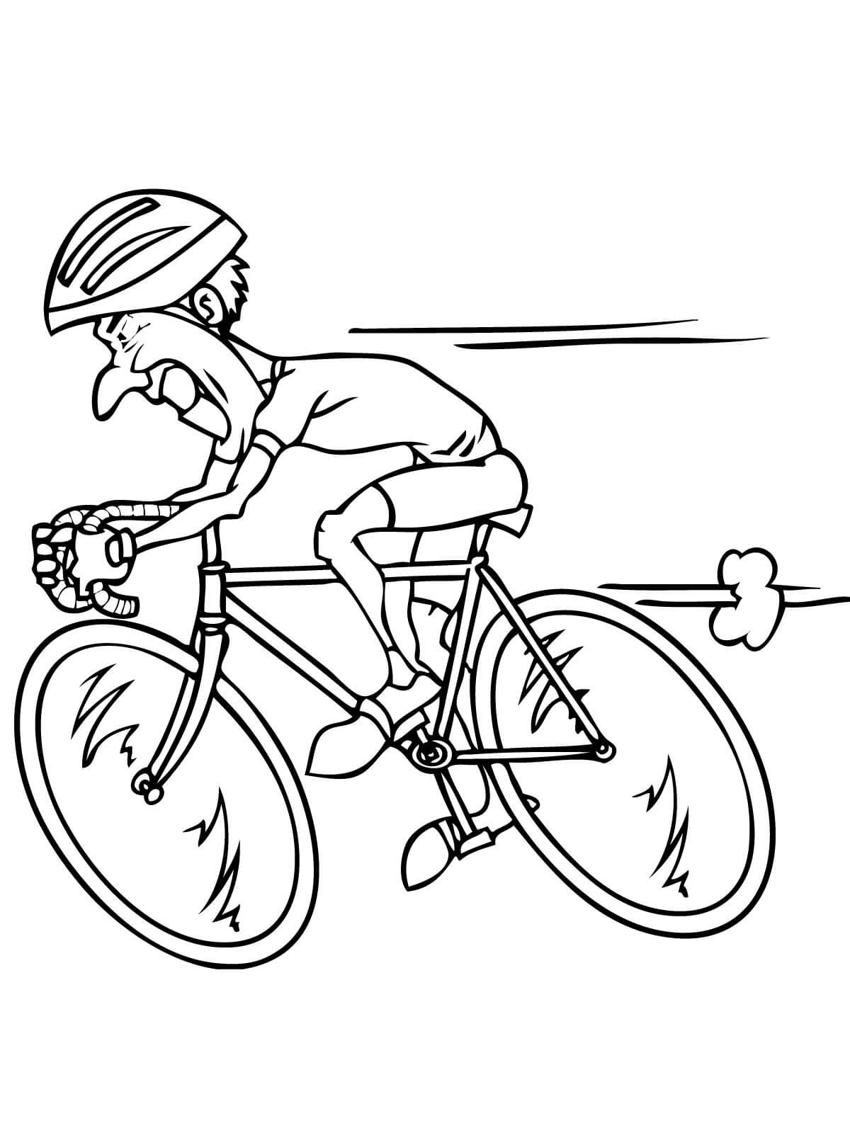 A Cyclist Riding With High Speed Coloring Page - Free Printable