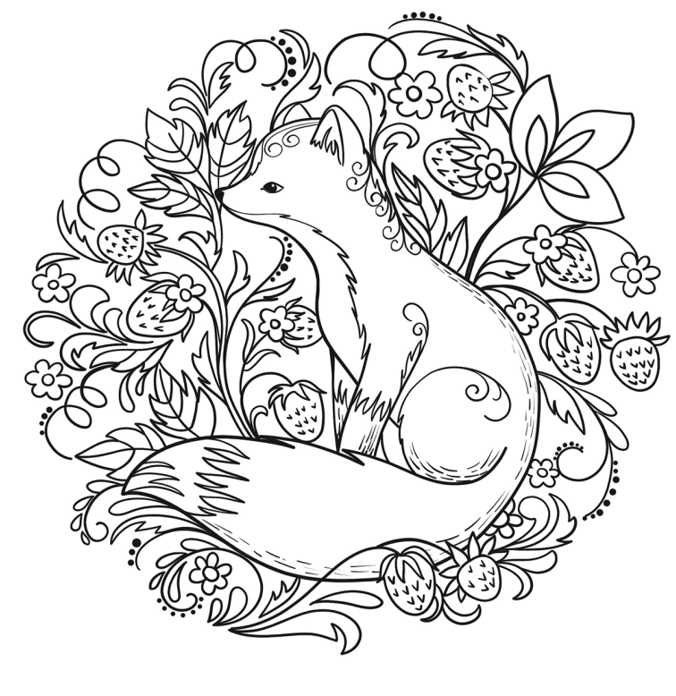 Fox In Strawberry Tree Coloring Page - Free Printable Coloring Pages