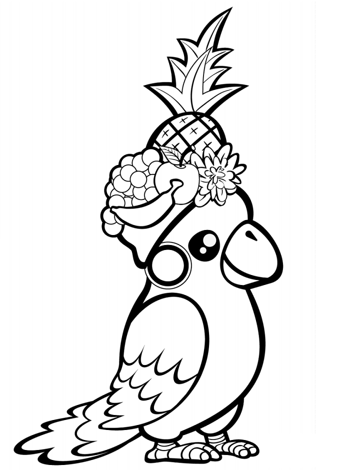 Parrot And Fruits Coloring Page - Free Printable Coloring Pages for Kids