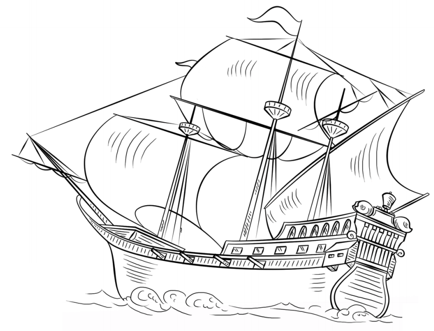 Galleon Ship Coloring Page - Free Printable Coloring Pages for Kids