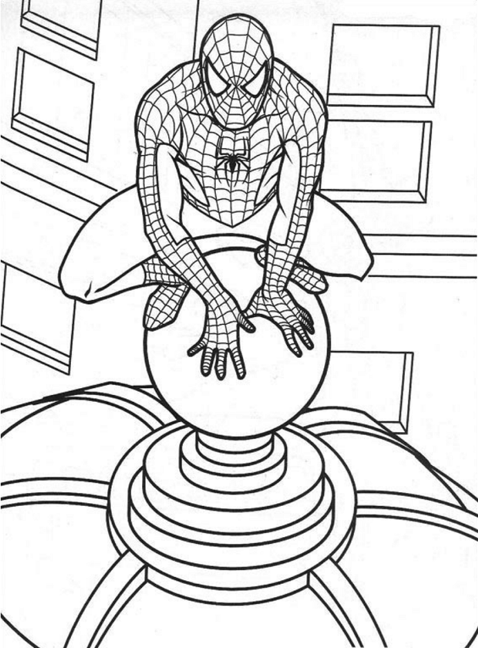 Spider Man On Roof Coloring Page - Free Printable Coloring Pages for Kids