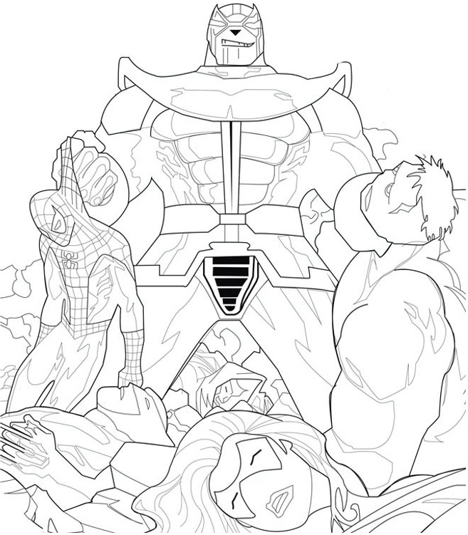 Avengers Fighting Thanos Coloring Pages - WoodsInfo