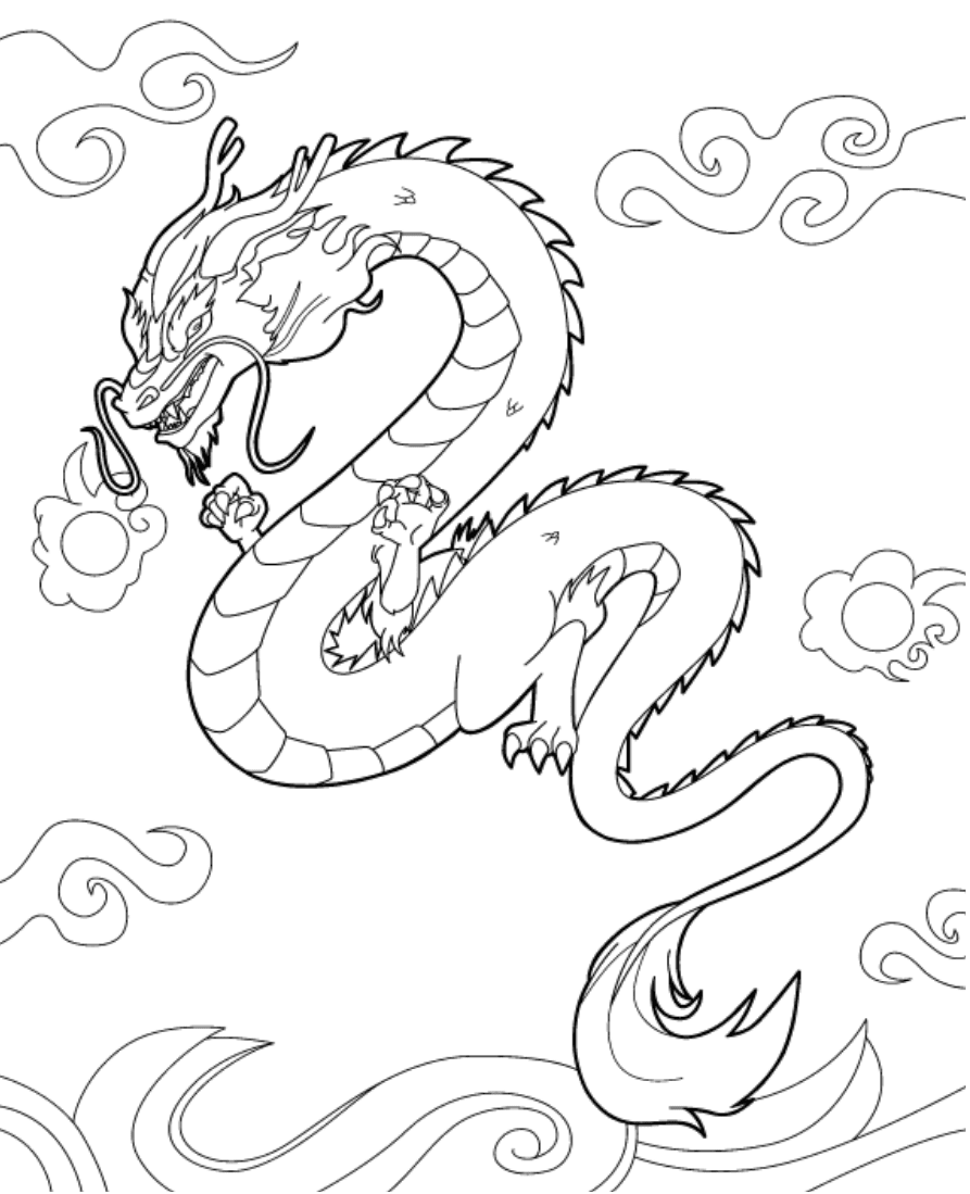 Realistic Chinese Dragon Coloring Pages