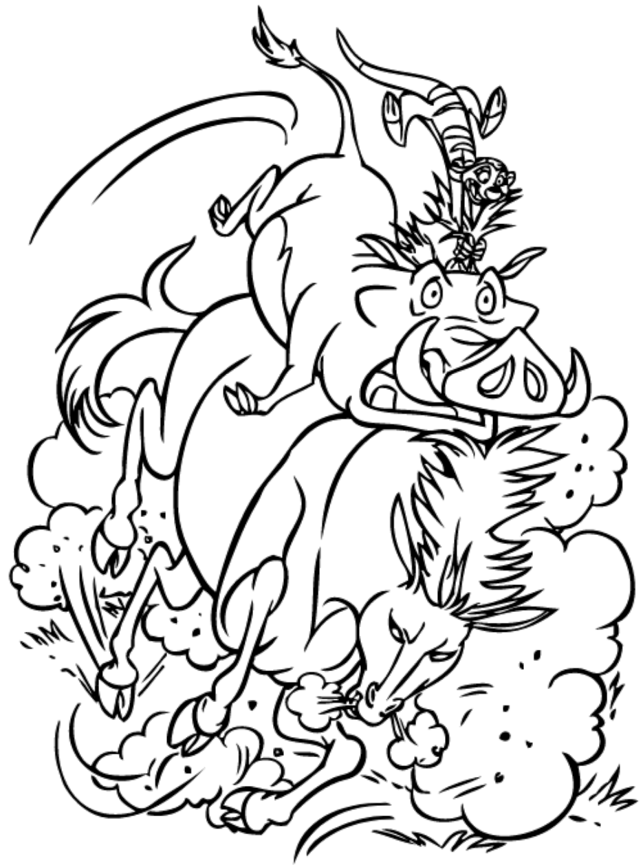 Pumbaa And Timon Riding Horse Coloring Page - Free Printable Coloring