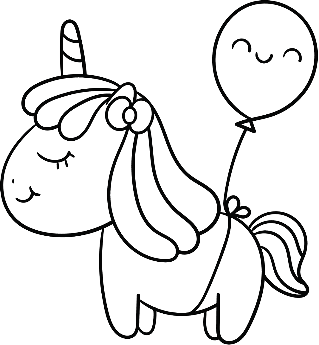 Baby Unicorn With A Balloon Coloring Page   Free Printable ...