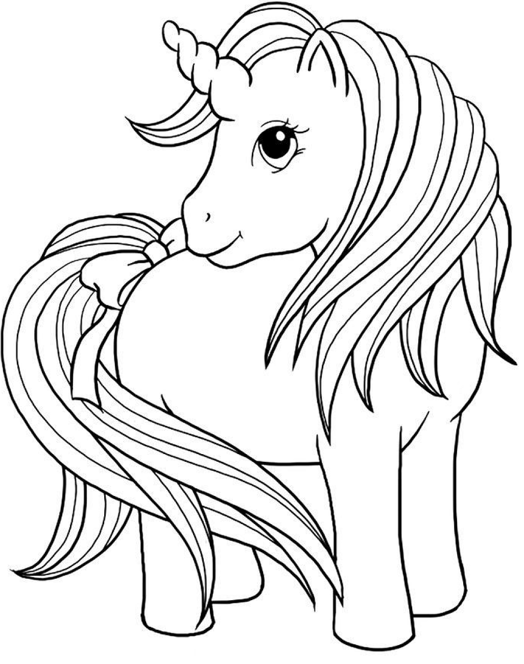 unicorn with bow at tail coloring page free printable coloring pages for kids